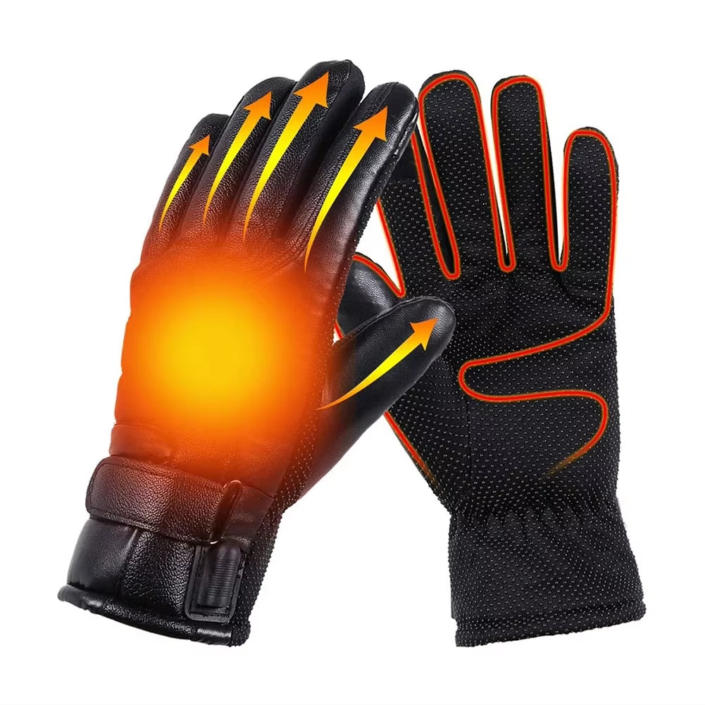 Thermal Windproof Bike Gloves 12V Thickened Warm Muffs Waterproof Outdoor Keep Warm Guantes PU Leather for Snowmobile Motorcycle