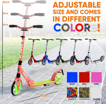 Hurtle Renegade Kick Scooter for Kids, Teenagers & Adults - 2-Wheel Folding Scooter with Adjustable T-Bar Handlebar - Alloy Anti-Slip Deck