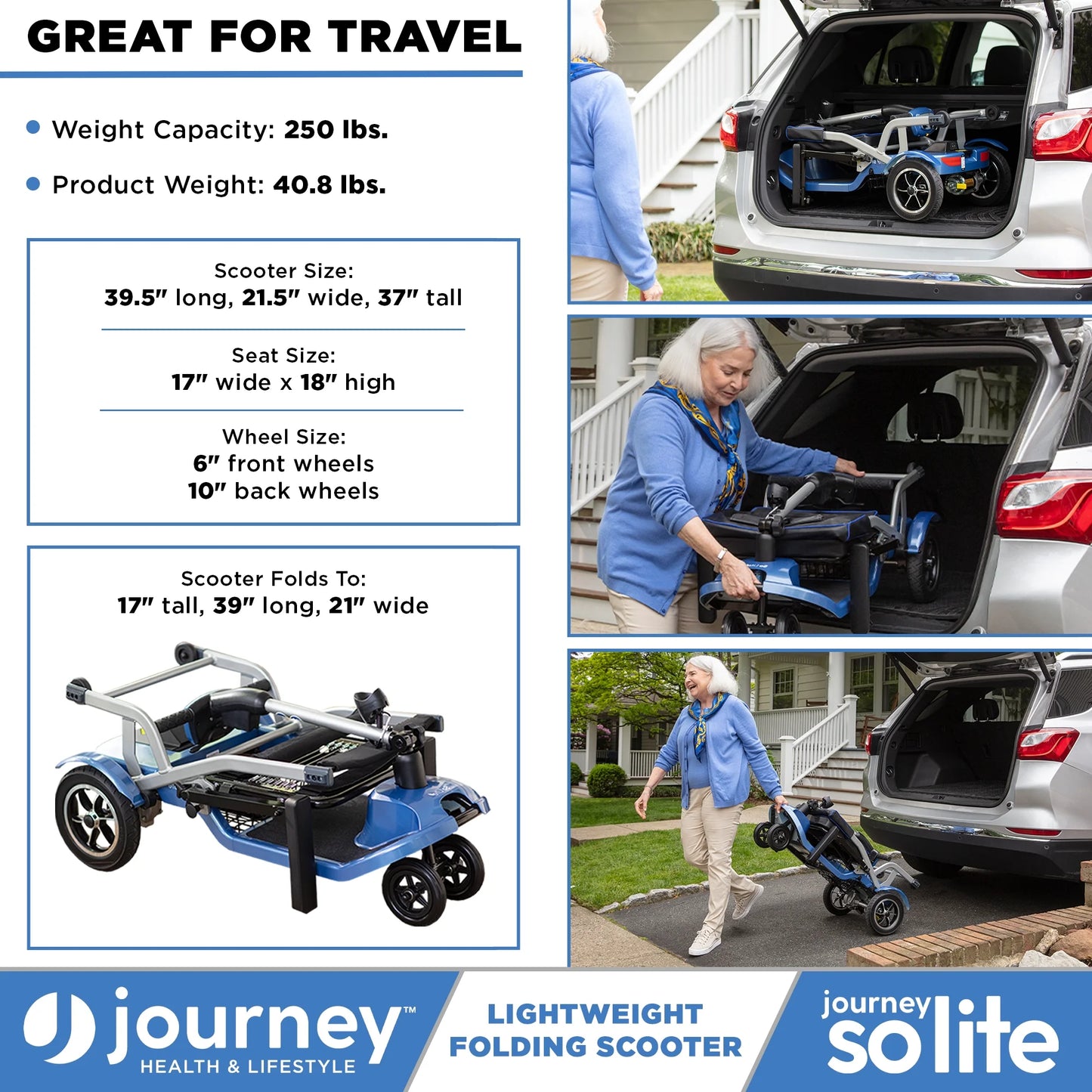 So Lite Folding Lightweight Mobility Scooter, 4 Wheel Battery Powered Electric Portable Comfortable Mobile Chair from , Blue