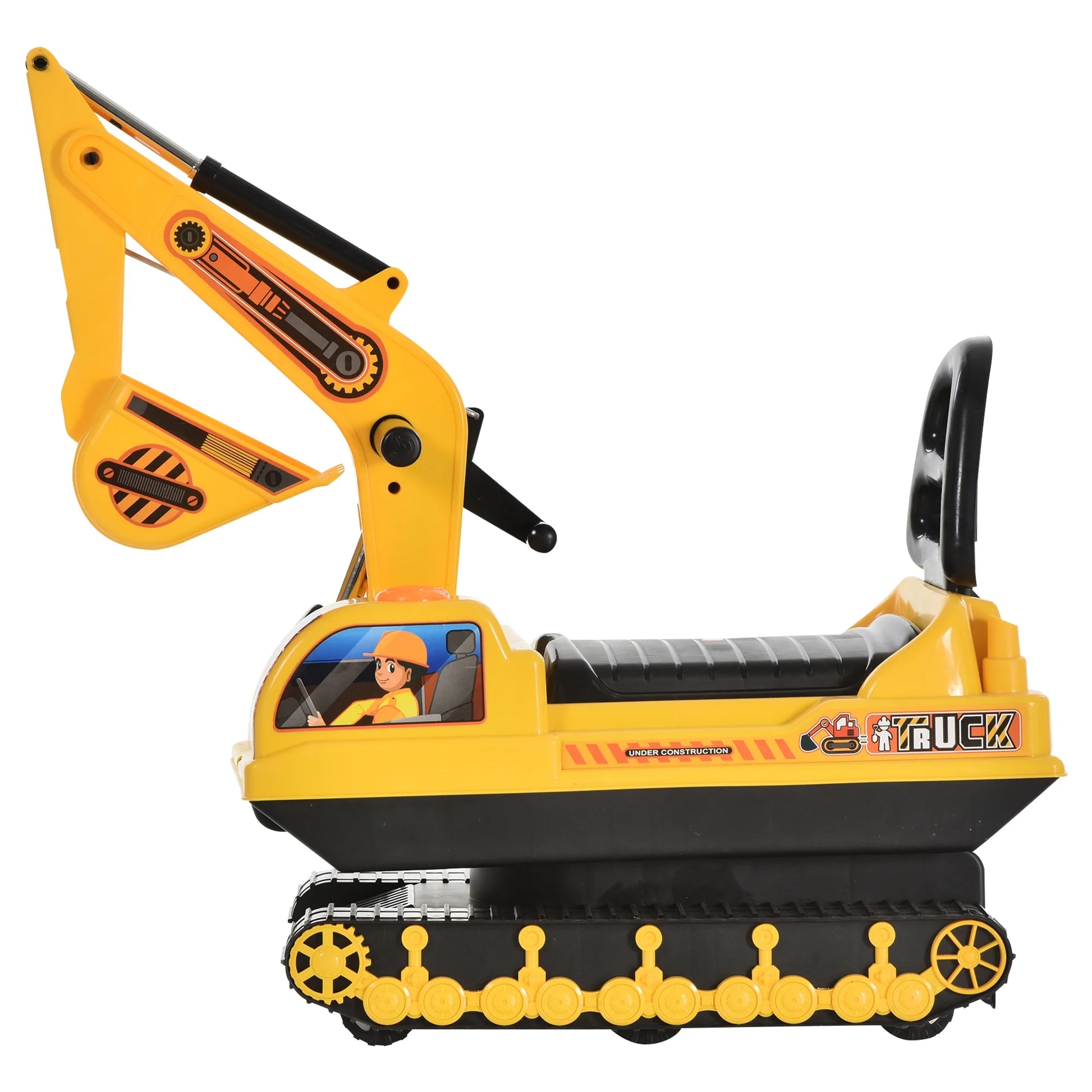 Ride on Excavator Scooter Walker Toddler Truck with Basket Storage for Boys and Girls 3-8, Yellow/Black