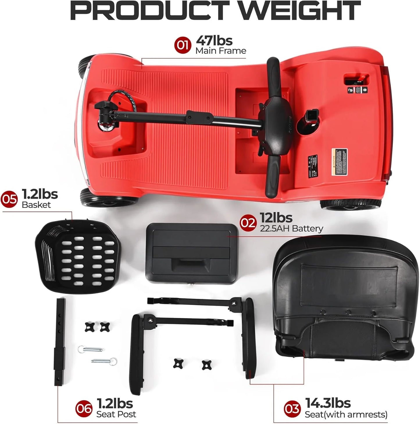 4 Wheels Mobility Scooter, Folding Lightweight Travel Mobility Scooter with Front & Rear LED Light, Heavy Duty Electric Motorized Scooters for Seniors Adults, Compact Mobility Scooter, Red