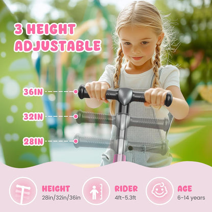 SISIGAD Electric Scooter for Kids Ages 6-12, LED Light-Up Deck, Kids Scooters with 3 Adjustment Levels Handlebar to 36 Inches High,5.3" Wheel UL Certificated Kick Scooter