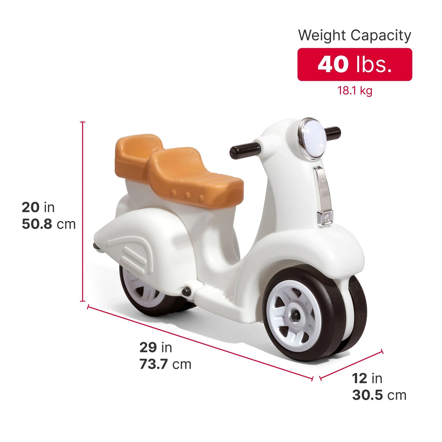 Ride along White Scooter Plastic Toddler Foot-To-Floor Riding Toy for Ages 18M-4Y
