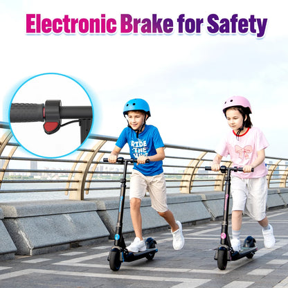 Kids Electric Scooter, 150W Motor, Max Speed 9.3 MPH, 5 Miles Range, Colorful LED Lights, Foldable, Pink