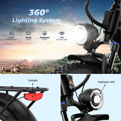 M2 Pro Electric Bike,1800W Motor Electric Bike for Adults, 26'' X 4.0'' Fat Tire Ebike with 48V 17.5AH Battery, 36MPH 85Miles Long Range Electric Mountain Bike, up to 110 Nm