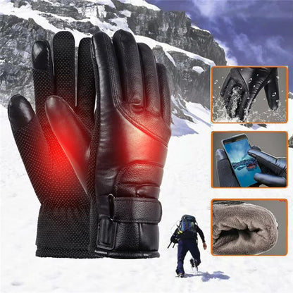 Thermal Windproof Bike Gloves 12V Thickened Warm Muffs Waterproof Outdoor Keep Warm Guantes PU Leather for Snowmobile Motorcycle