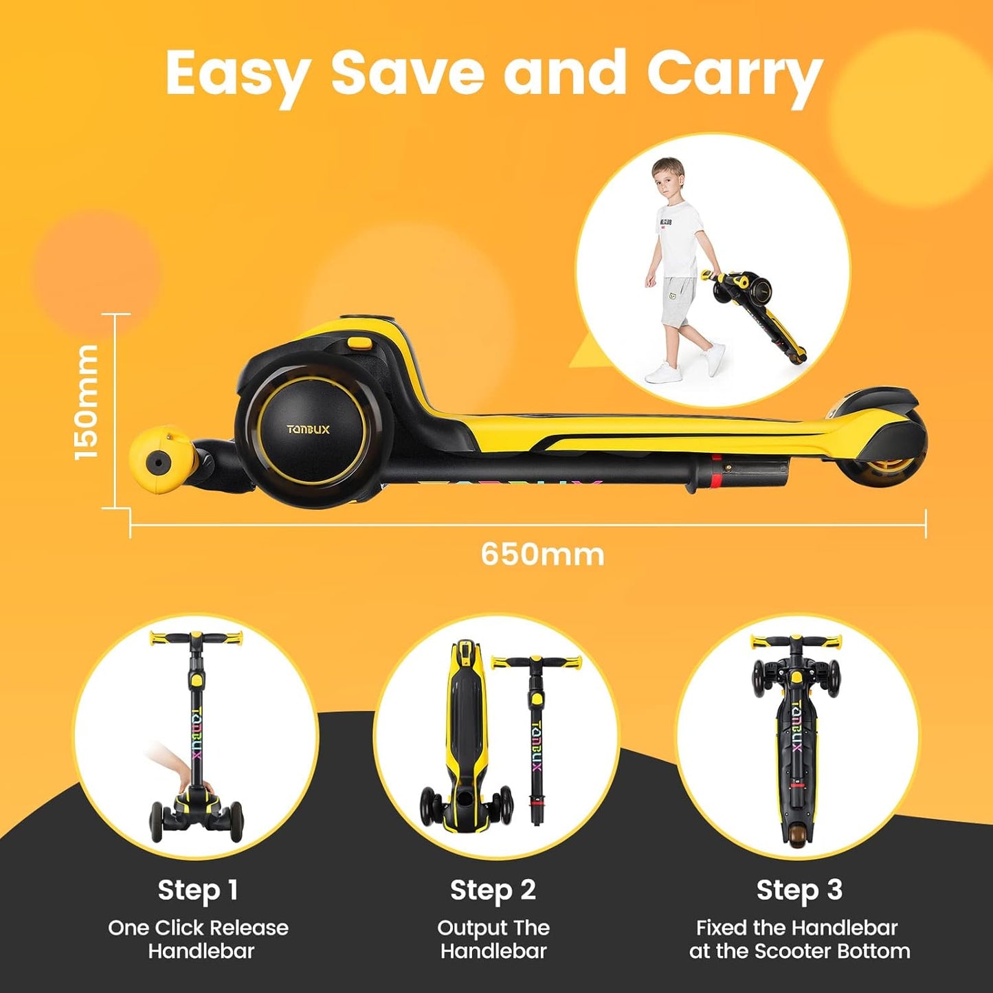 TONBUX Kids Scooter for Age 3-12, Toddler Scooter with 4 Adjustable Heights, Light up 3-Wheels Scooter, Shock Absorption Design, Lean to Steer, Balance Training Scooter for Kids