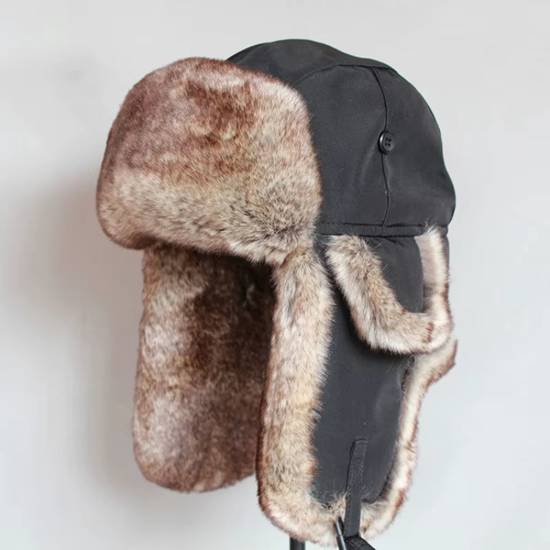 Winter Bomber Hat for Men Faux Fur Russian Hat Ushanka Women Thick Warm Cap with Ear Flaps