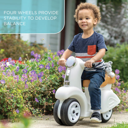 Ride along White Scooter Plastic Toddler Foot-To-Floor Riding Toy for Ages 18M-4Y