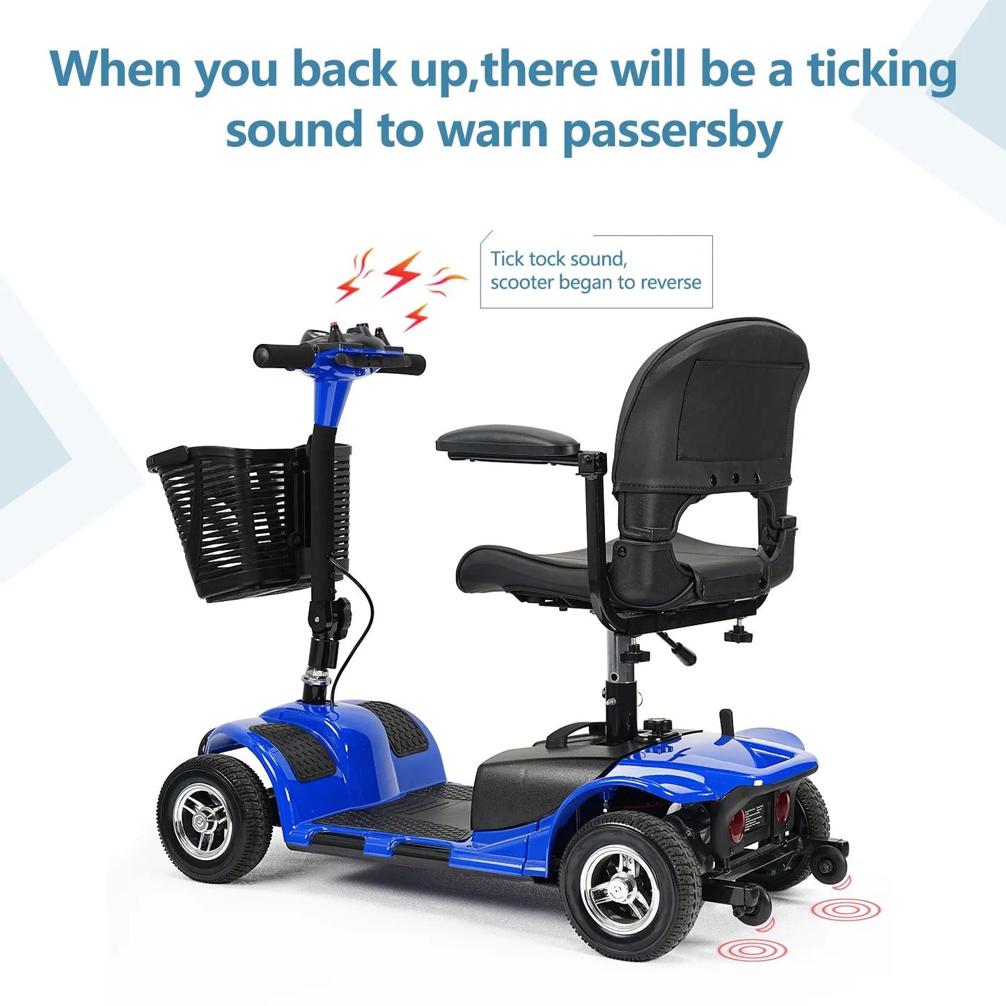 4 Wheels Mobility Scooter, Electric Powered Wheelchair Device for Travel, Best Gift for Elderly, Blue