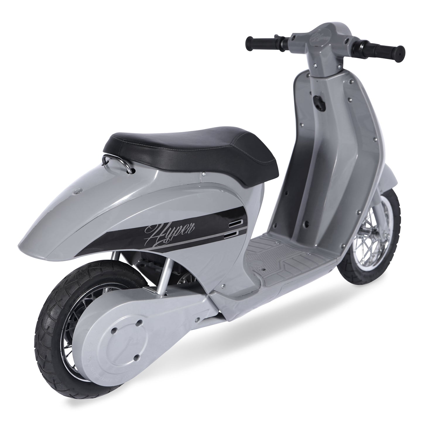 24 Volt Hyper Toys Retro Scooter, Silver, Battery Powered Electric Scooter with Easy Twist Throttle