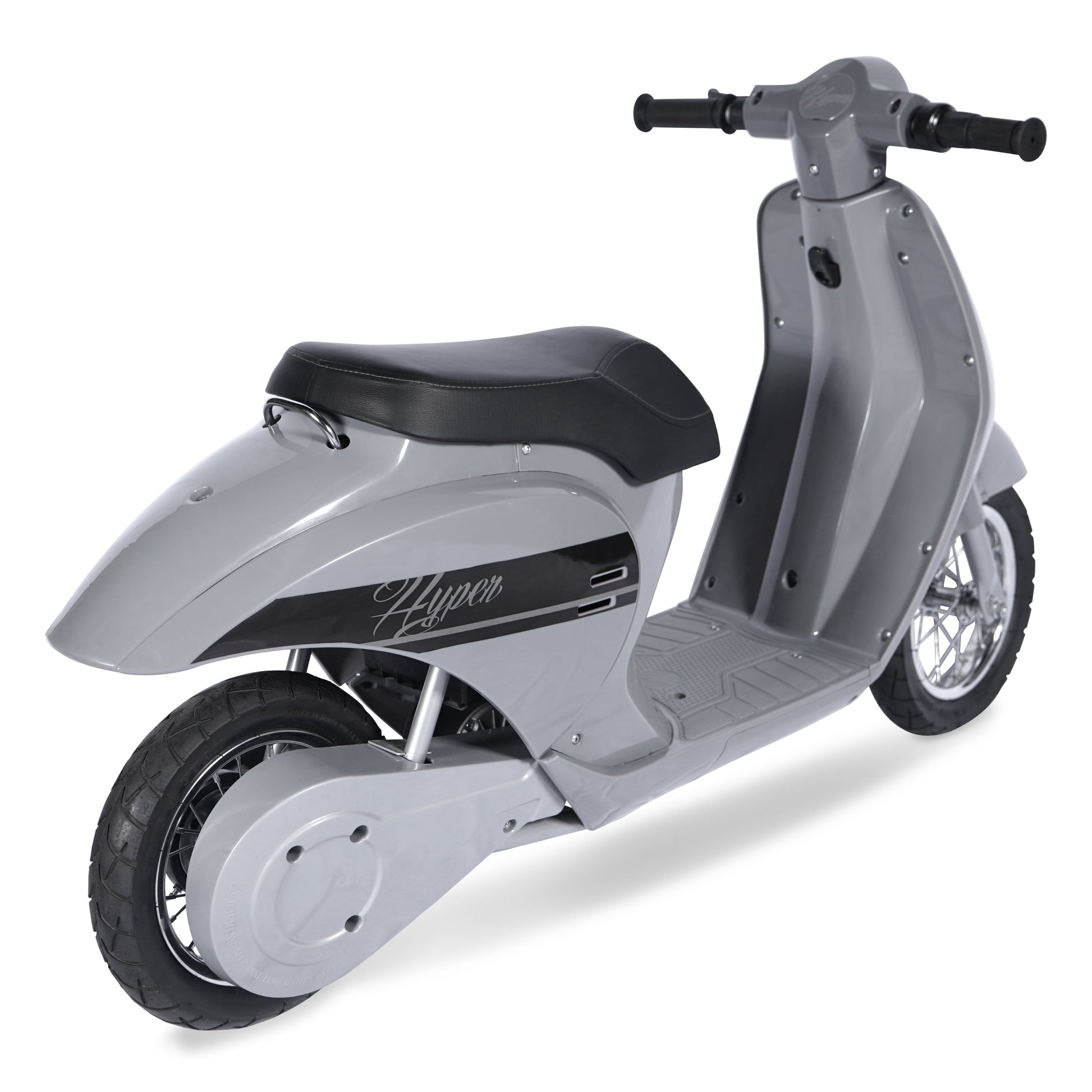 24 Volt Hyper Toys Retro Scooter, Silver, Battery Powered Electric Scooter with Easy Twist Throttle