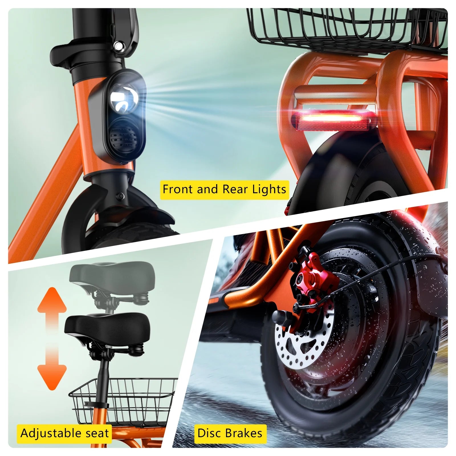 Electric Scooter with Seat, Pneumatic Tires, Peak 600W Motor, Top Speed 19Mph, 20 Miles Long Range, Folding E-Scooter for Commuting with Dual Braking System, Orange