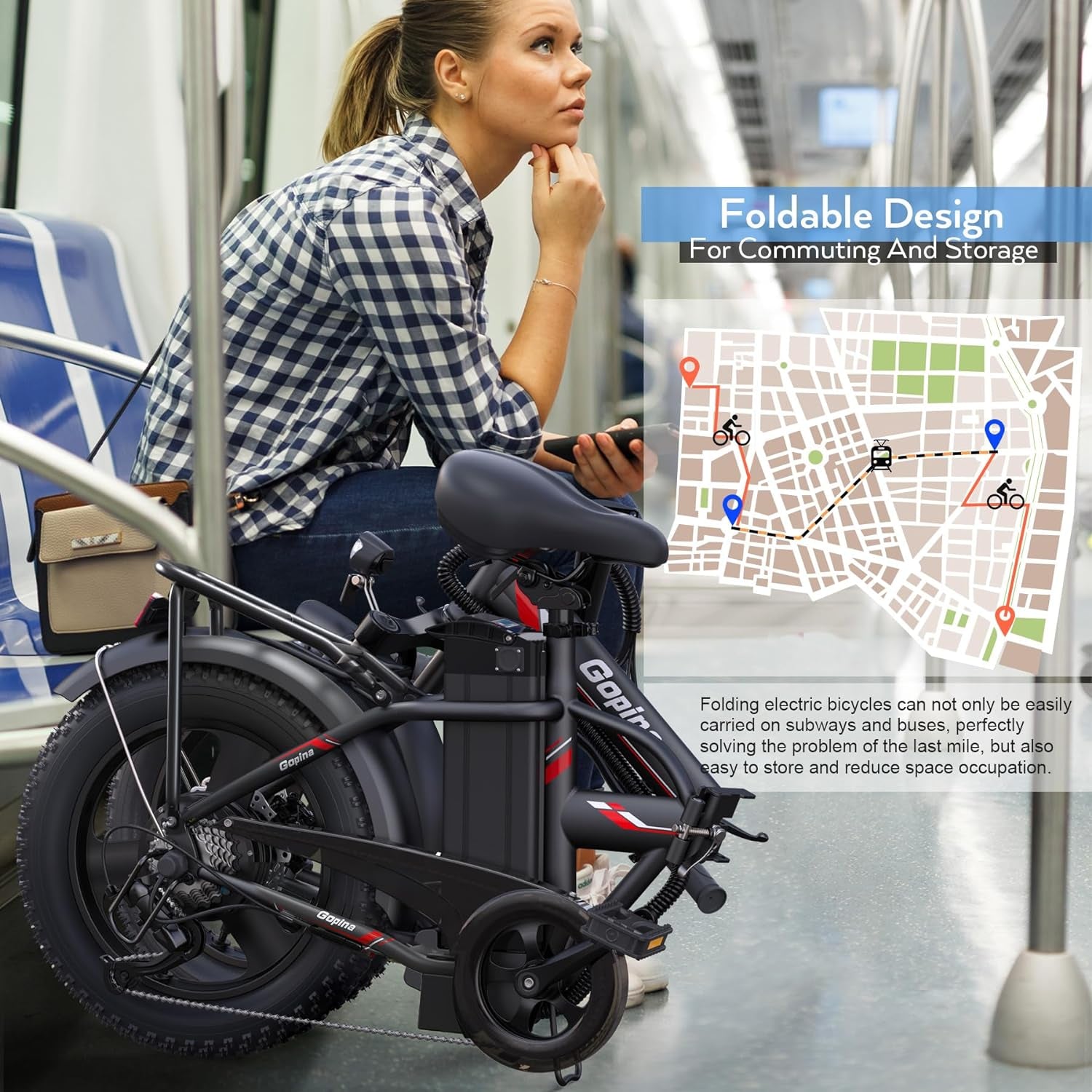 Electric Bike 16" X 3.0 Fat Tire Electric Bike 48V 350W Adult Folding Electric Bike 19.8MPH Urban Commuter Electric Bike with Smart LCD Display