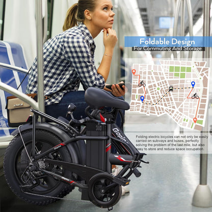Electric Bike 16" X 3.0 Fat Tire Electric Bike 48V 350W Adult Folding Electric Bike 19.8MPH Urban Commuter Electric Bike with Smart LCD Display