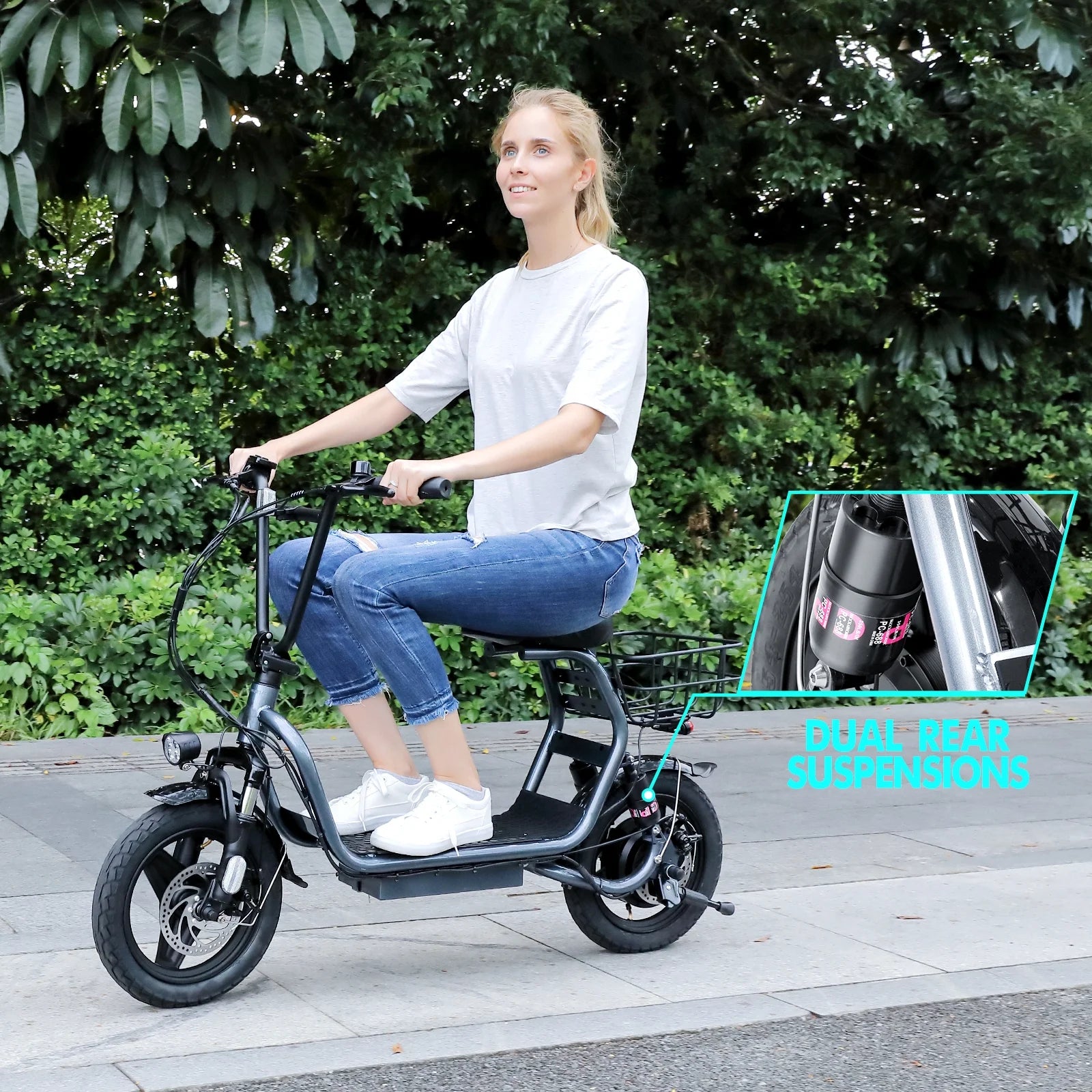 Electric Scooter for Adults with Seat,Peak 1200W Motor,Commuter Foldable Electric Scooter with Basket, Dual Shock Absorbers&14" Wheels,Up to 30 Miles 20Mph,Gray