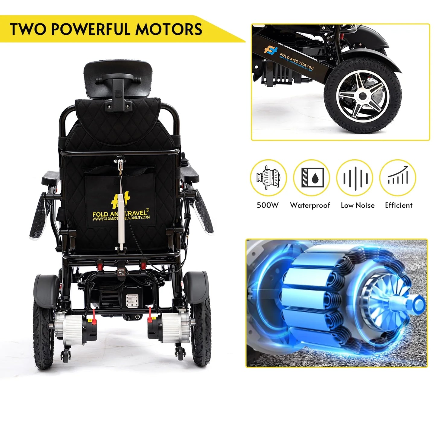 Manual Reclining Electric Wheelchair Lightweight Power Wheel Chair BLACK