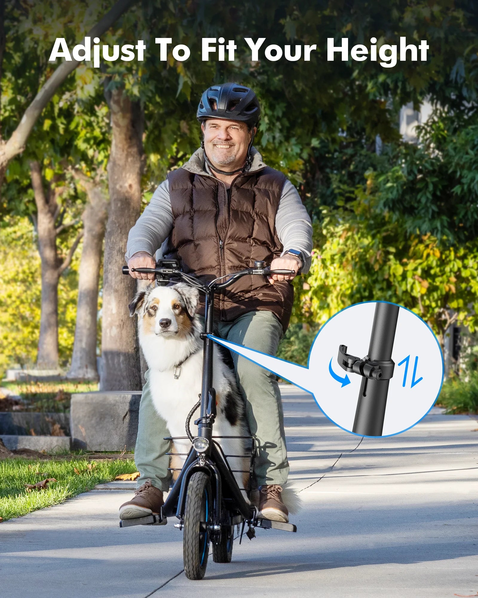 650W 48V/13.5AH 30 Miles Max Distance ,Bigger Seat Cushion and Pedal, with Detachable Basket for Pets，Max Load 300LBS Dual Shock Absorbers Electric Scooter for Adults