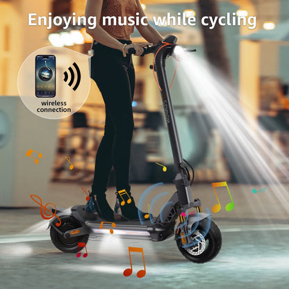 Electric Scooter Adult with 1200W Motor Folding E-Scooter, 50 Mile Range, 10.5" off Road Tires，Max Limited 31Mph，Fingerprint Unlock and App Controller