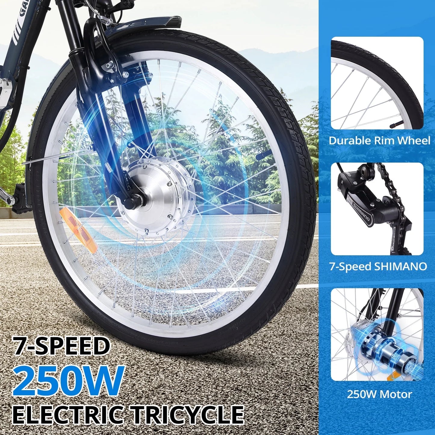 Folding Electric Trike for Adults - Powerful 250W Motor, 7 Speeds, 24/26 Inch 3 Wheel Motorized Bicycle, Removable 36V 10Ah Battery, Large Basket, 330 Lb Loading Capacity