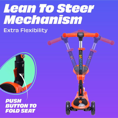 SKIDEE Kick Scooters for Kids Ages 3-5, Adjustable Height Foldable Scooter with Removable Seat, 3 LED Light Wheels, Rear Brake, Wide Standing Board, Suitable up to 12 Year Old Boys/Girls