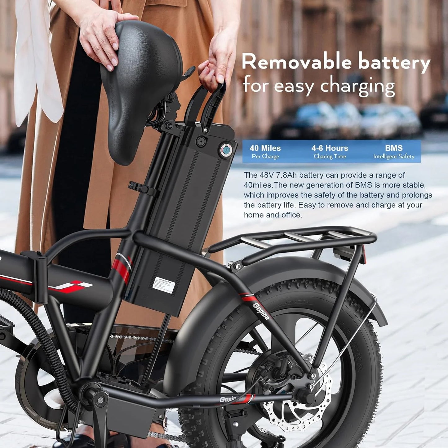 Electric Bike 16" X 3.0 Fat Tire Electric Bike 48V 350W Adult Folding Electric Bike 19.8MPH Urban Commuter Electric Bike with Smart LCD Display