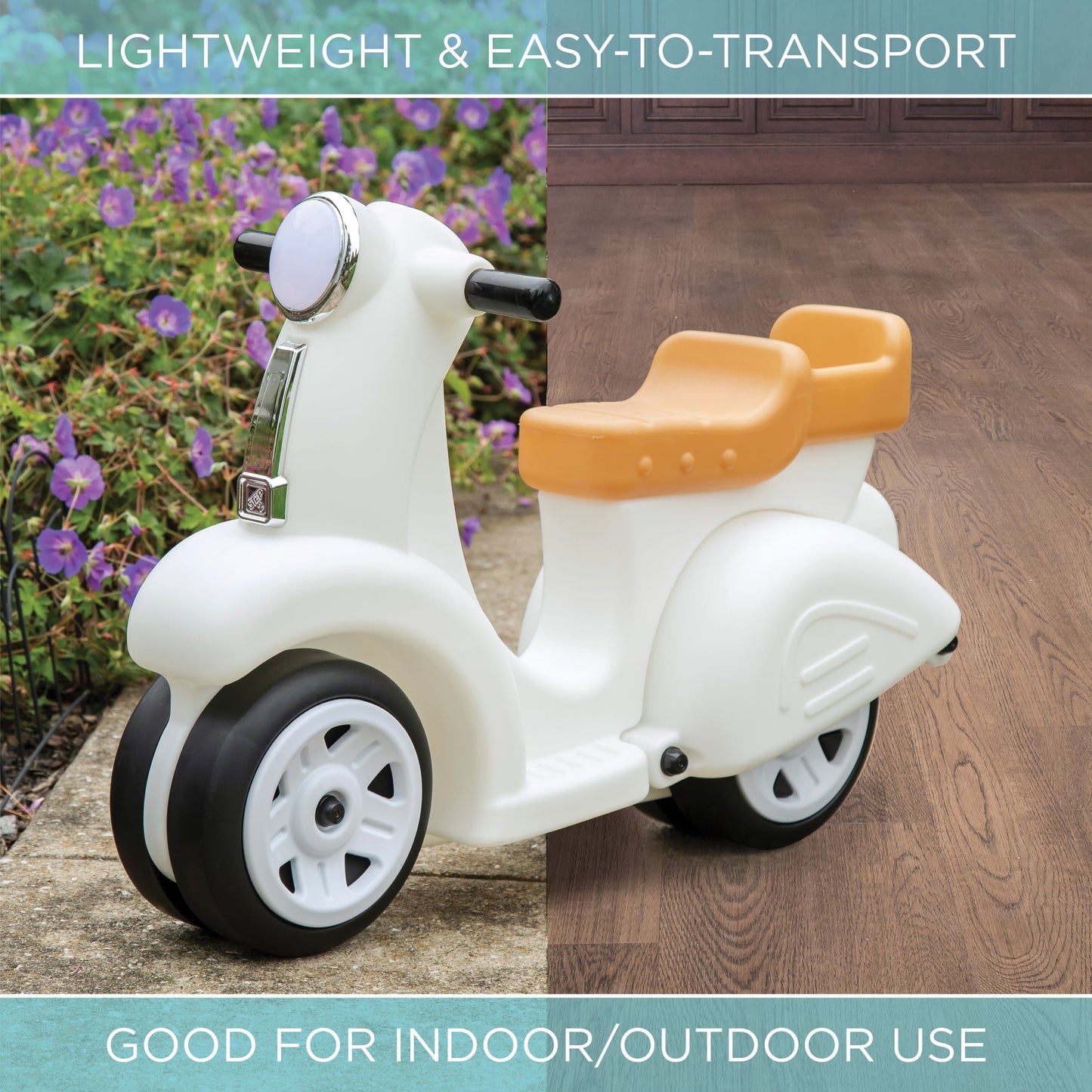 Ride along White Scooter Plastic Toddler Foot-To-Floor Riding Toy for Ages 18M-4Y