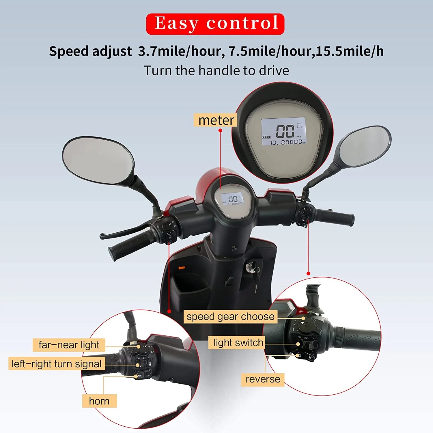 Secure 4-Wheel Mobility Scooter with Adjustable Seat & Charger, Red,