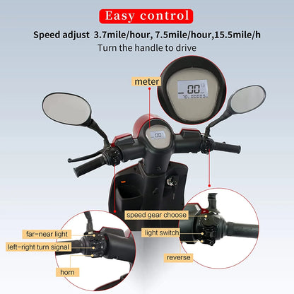 Secure 4-Wheel Mobility Scooter with Adjustable Seat & Charger, Red,