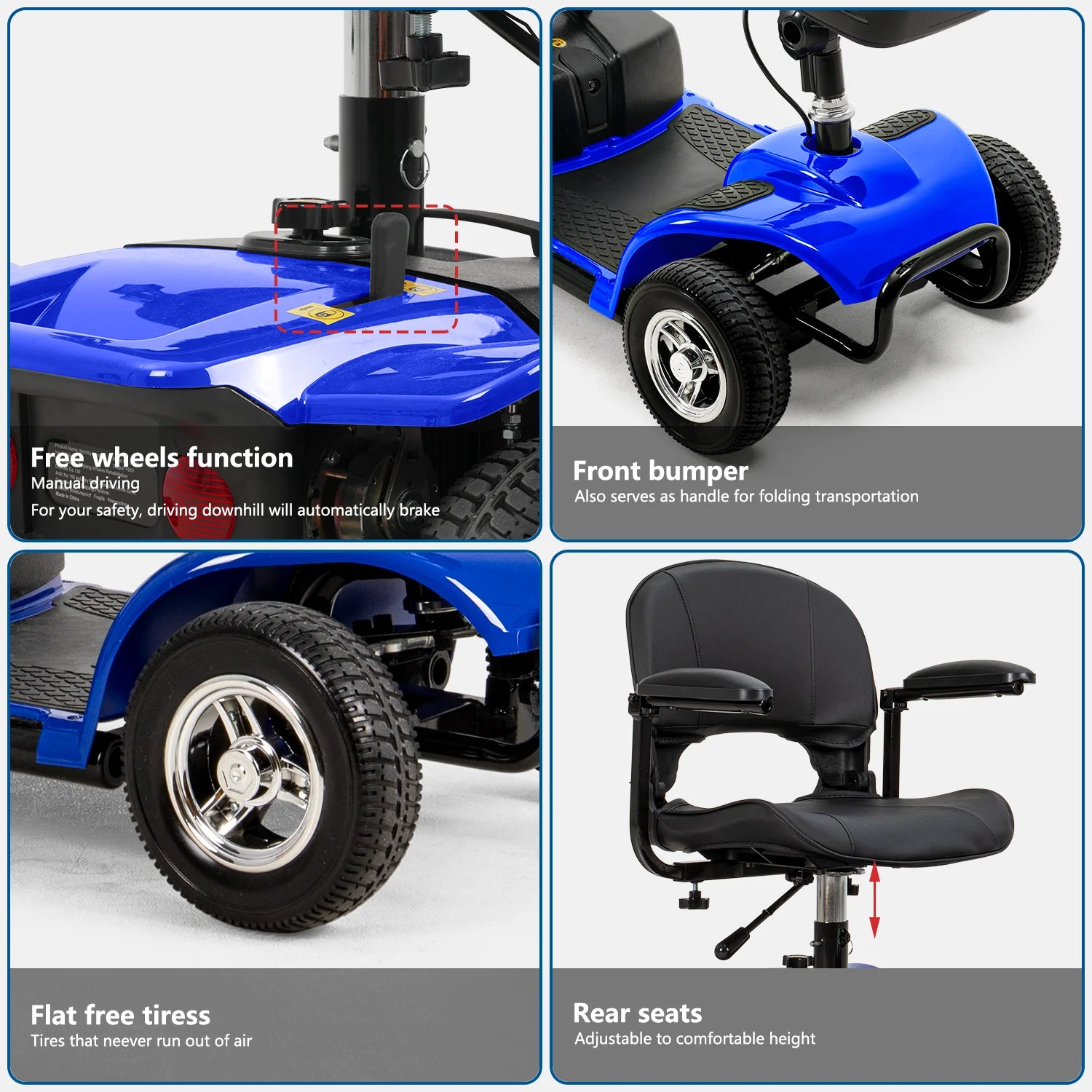 4 Wheels Mobility Scooter, Electric Powered Wheelchair Device for Travel, Best Gift for Elderly, Blue