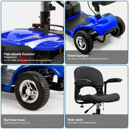 4 Wheels Mobility Scooter, Electric Powered Wheelchair Device for Travel, Best Gift for Elderly, Blue