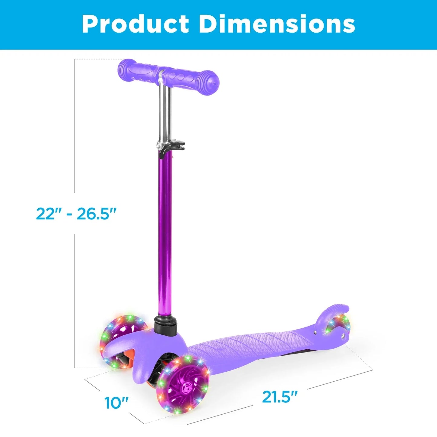Kids Mini Kick Scooter Toy W/ Light-Up Wheels and Height Adjustable T-Bar - Purple