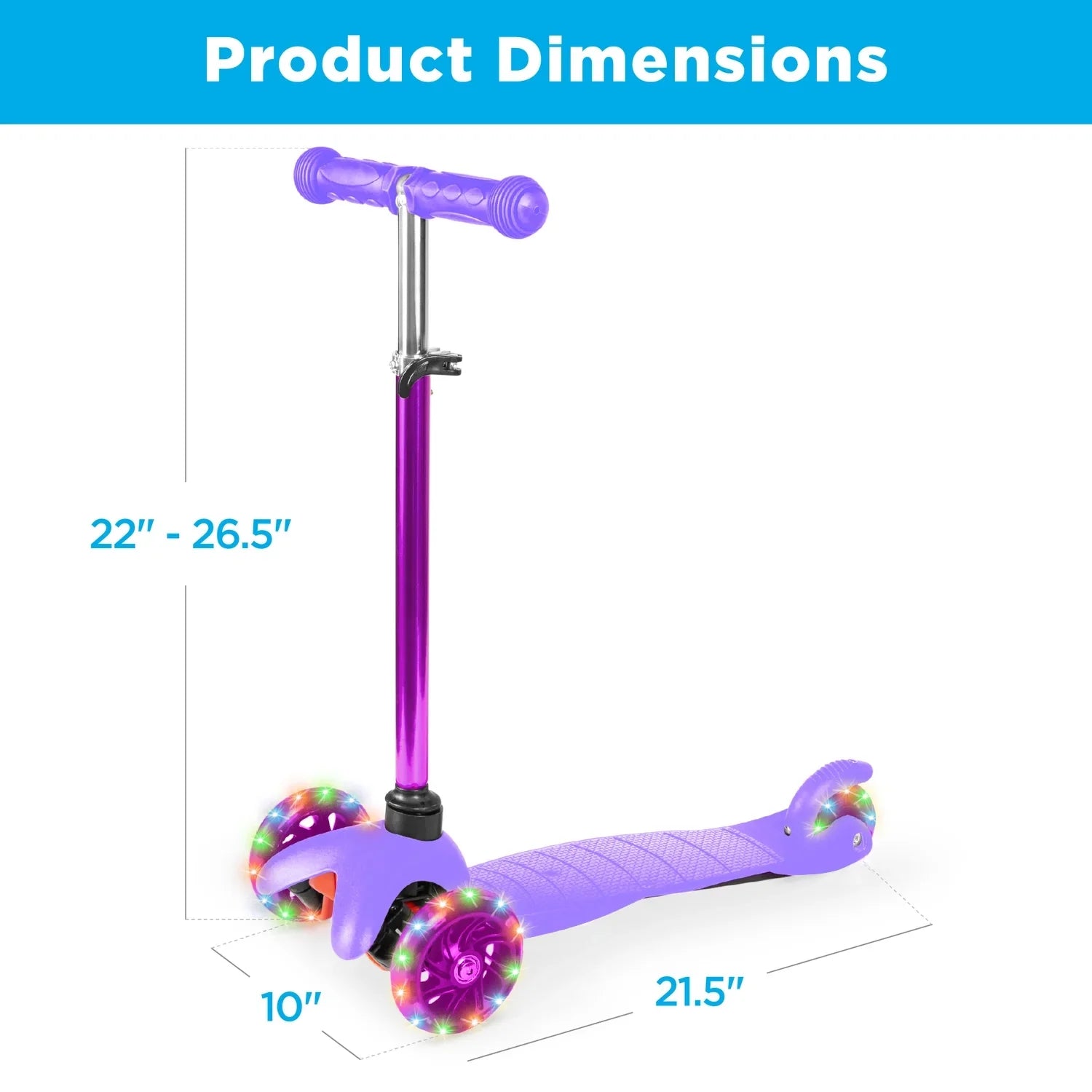 Kids Mini Kick Scooter Toy W/ Light-Up Wheels and Height Adjustable T-Bar - Purple