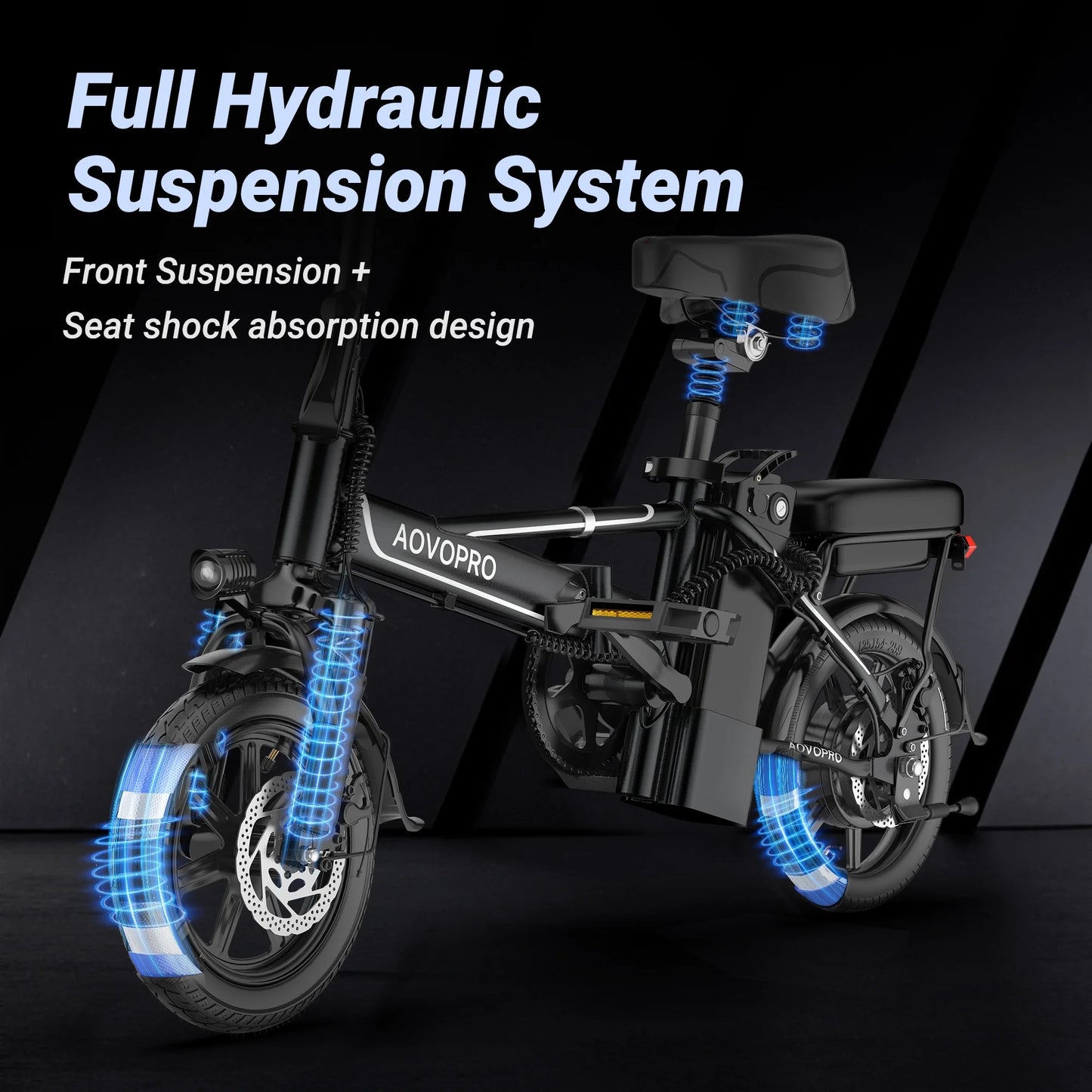 EB60 Black Electric Bike 500W 48V, 14' Mini Ebike for City Commuter, Folding Electric Bicycle for Adult with Two Seats UL2849