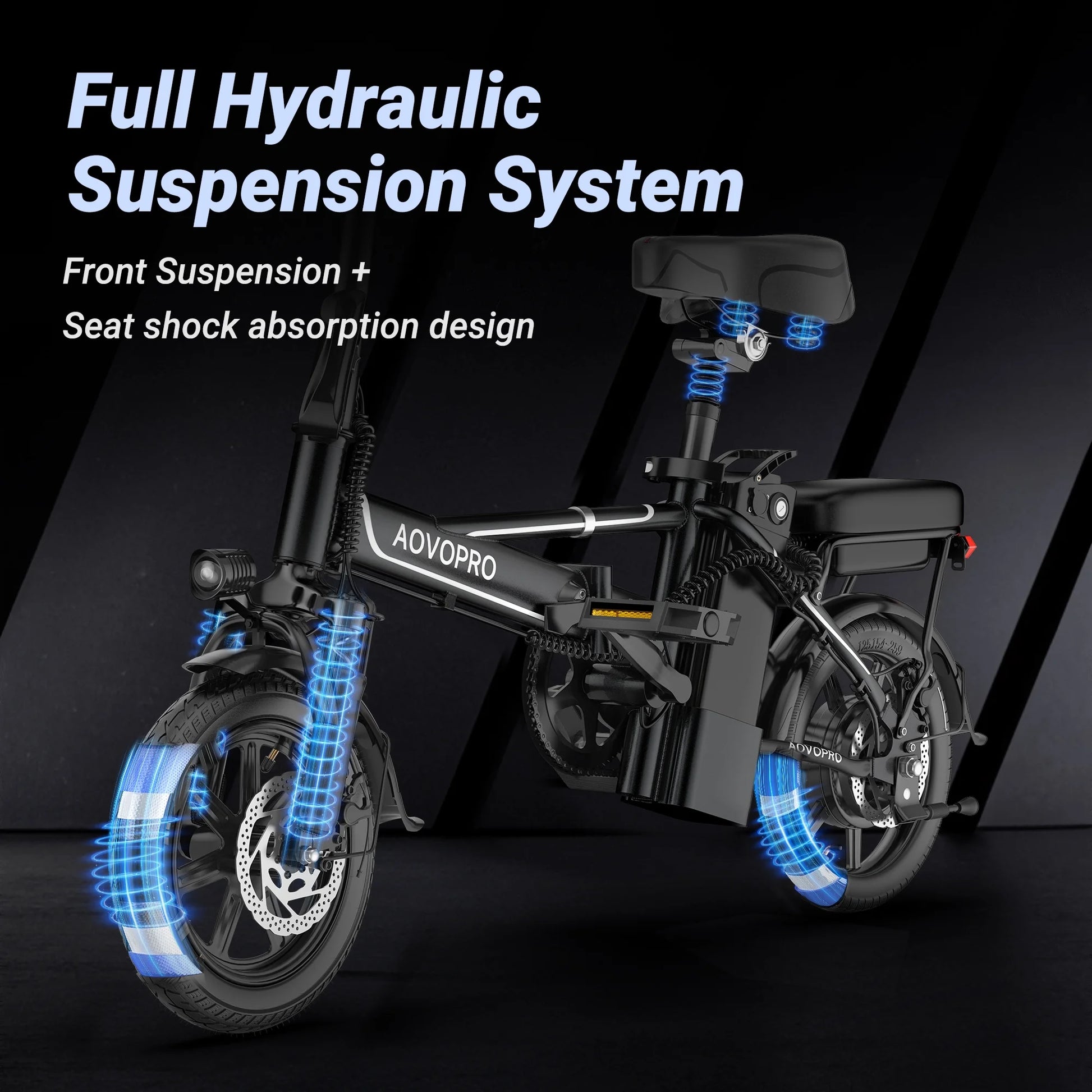 EB60 Black Electric Bike 500W 48V, 14' Mini Ebike for City Commuter, Folding Electric Bicycle for Adult with Two Seats UL2849