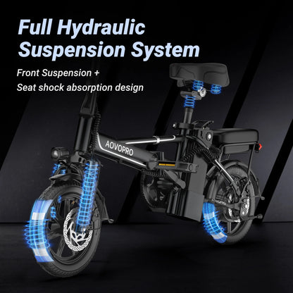 EB60 Black Electric Bike 500W 48V, 14' Mini Ebike for City Commuter, Folding Electric Bicycle for Adult with Two Seats UL2849