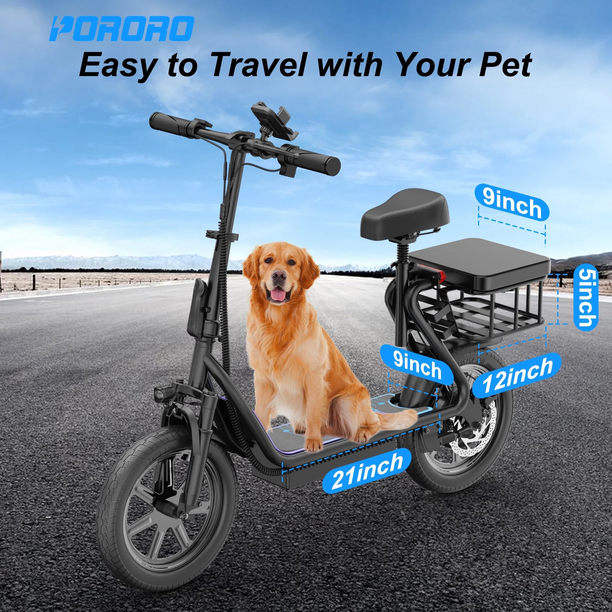 SLW50P Electric Scooter with Seat for Adults, Max 55 Miles Range with 14" Tires, 500W, 22MPH, Black