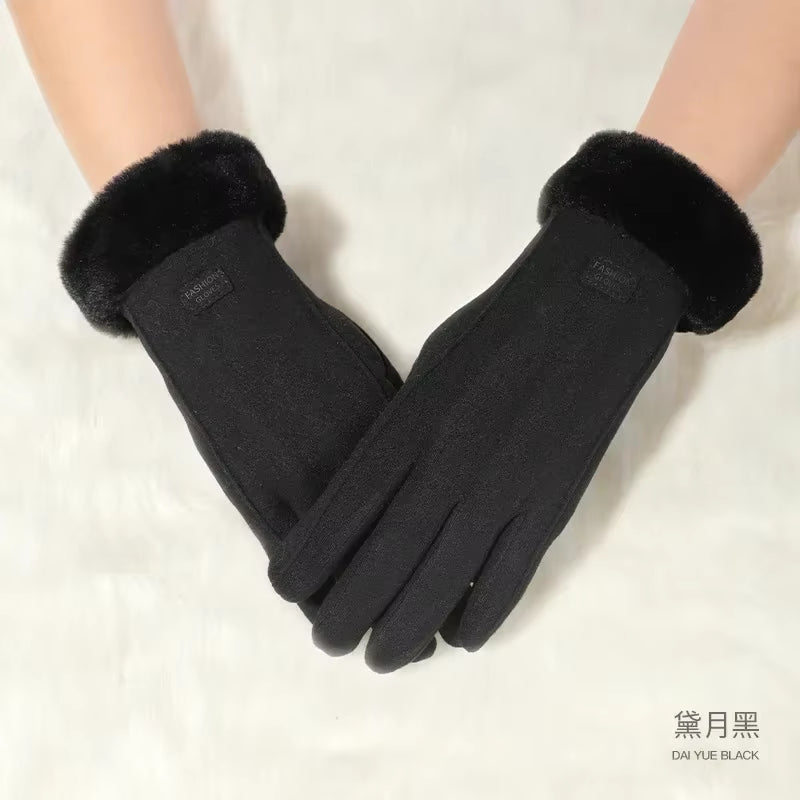 Women Winter Thick Plush Gloves Fashion Warm Suede Outdoor Guantes Lady Touchscreen Driving Gloves Sports Motos Cycling Mittens