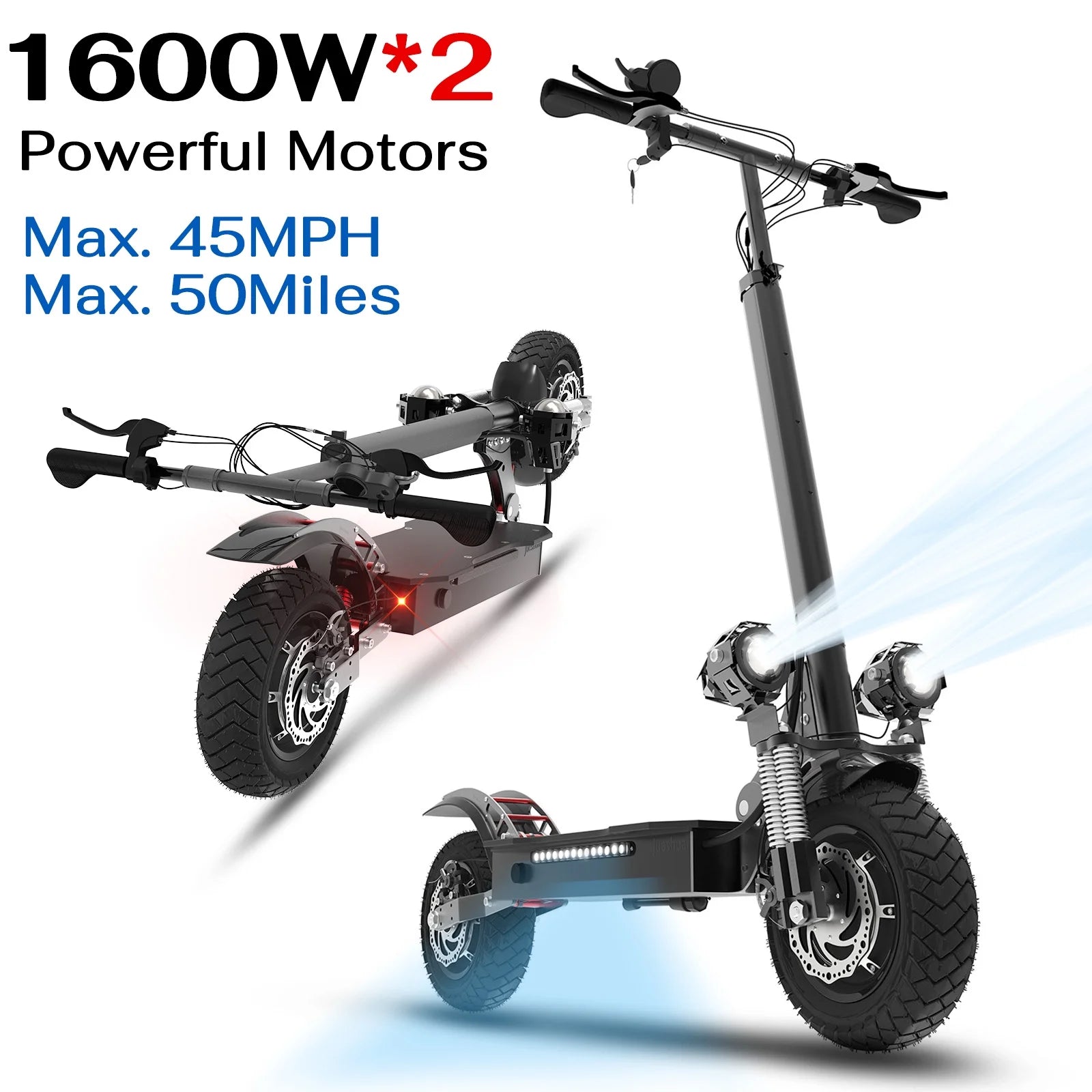 60V Adults Electric Scooter, 3200W Dual Motor up to 45Mph Speed, 50 Miles Max Range with 1200Wh Battery, Dual Disc Brake System and Shock Absorbers