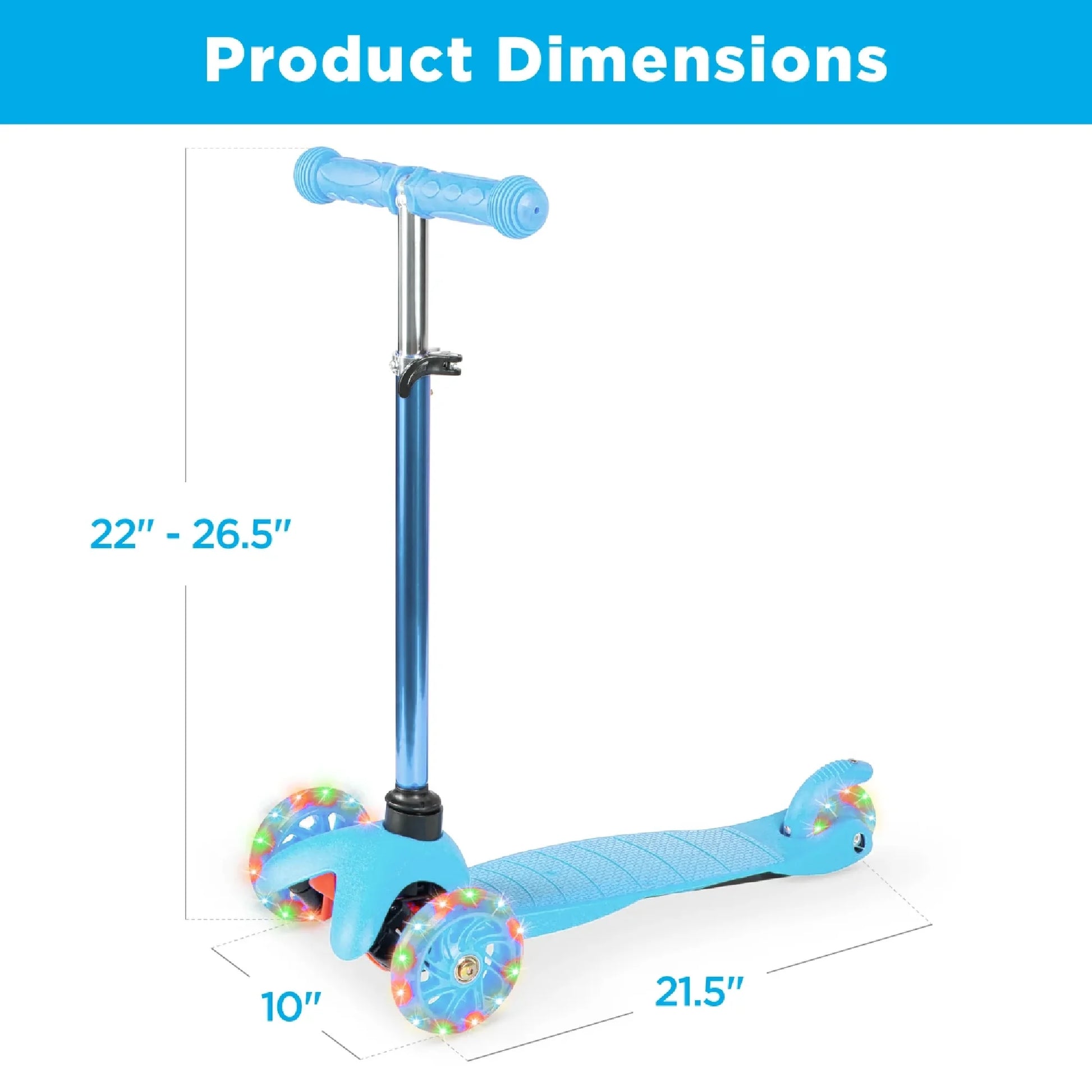 Kids Mini Kick Scooter Toy W/ Light-Up Wheels and Height Adjustable T-Bar - Light Blue