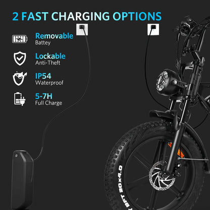 Electric Bike for Adults, Peak 1000W Electric Bicycles, 20X4.0" Fat Tire Ebike, 48V/15Ah Battery, Mountain Bike up to 31MPH, Dual Disc Brakes E-Bike, Front Suspension, E Bike UL2849
