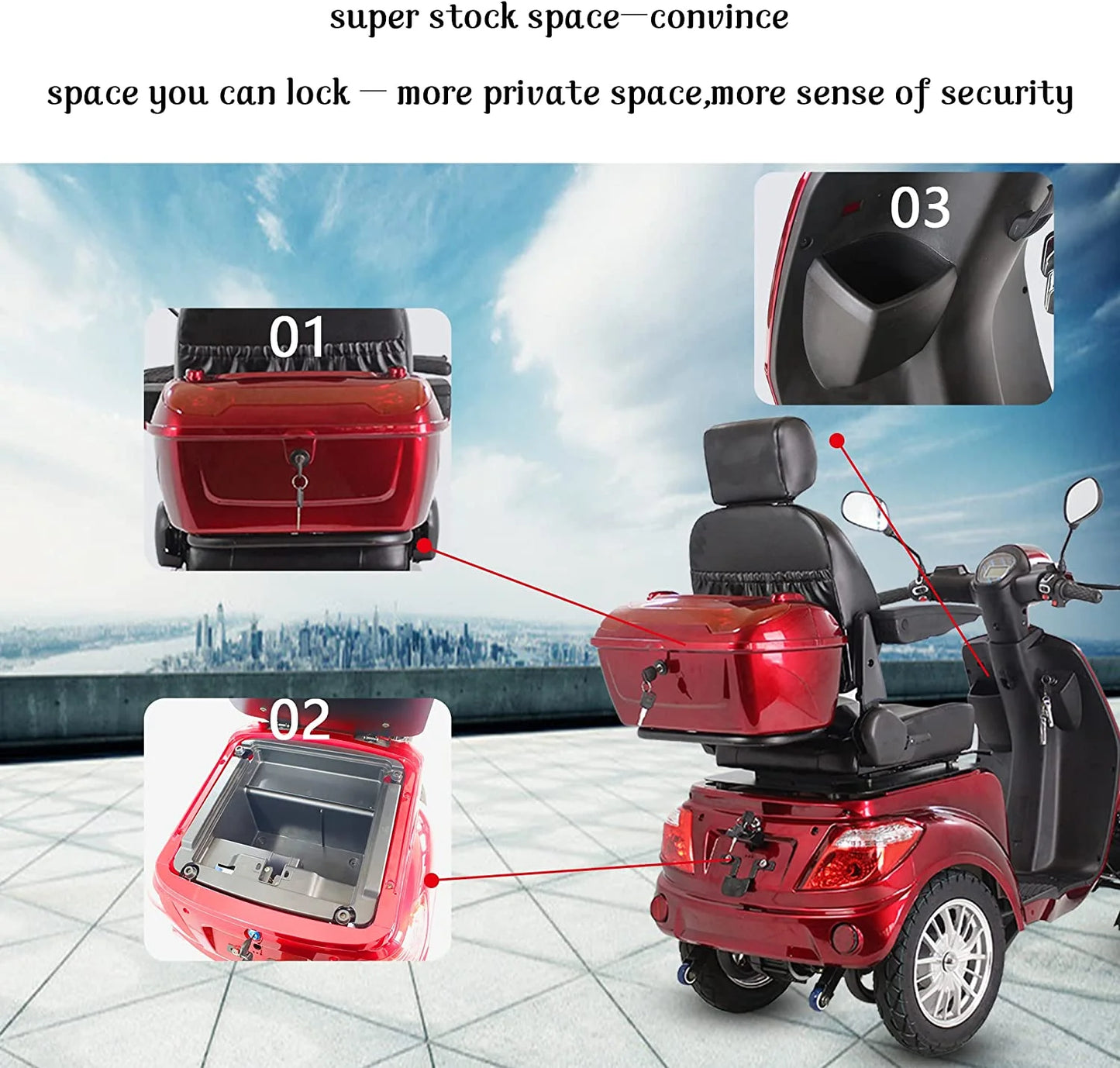 Secure 4-Wheel Mobility Scooter with Adjustable Seat & Charger, Red,