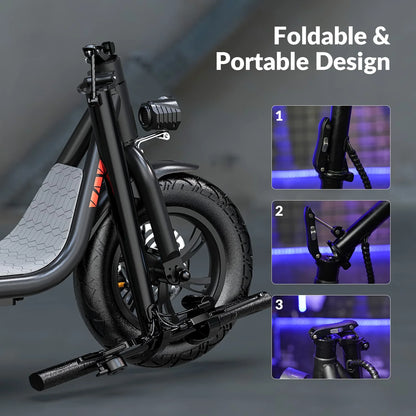 W18S 450W Motor Electric Scooter for Adults with Seat and Carry Basket, 36V 20Miles Range & 15.5Mph, 12" Foldable E Scooter for Commuting