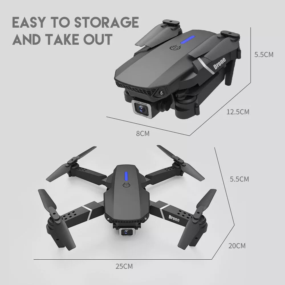 4K HD Dual Camera RC Drone with Wifi FPV Foldable Quadcopter +4 Battery Black