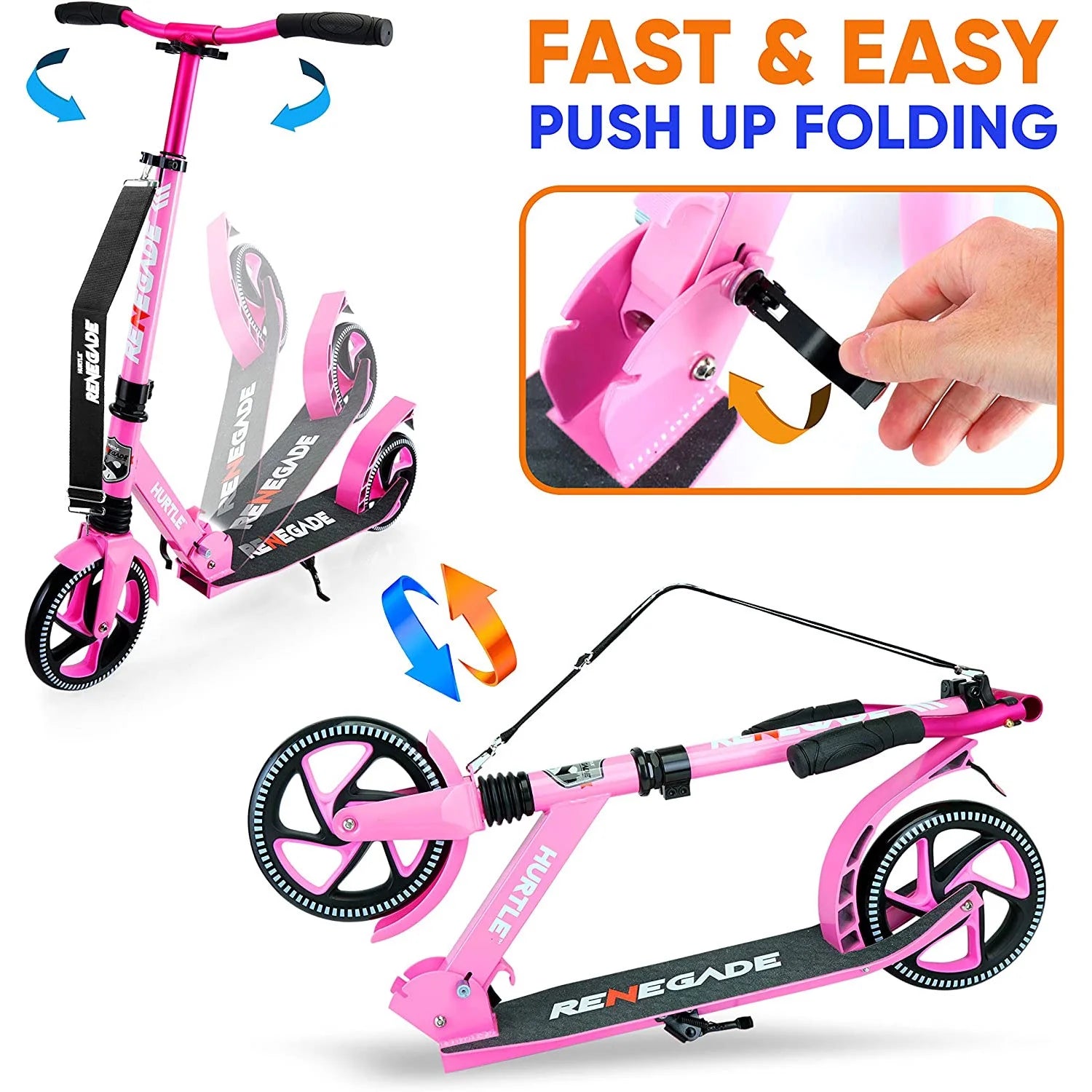 Renegade Lightweight Foldable Teen and Adult Commuter Kick Scooter, Pink