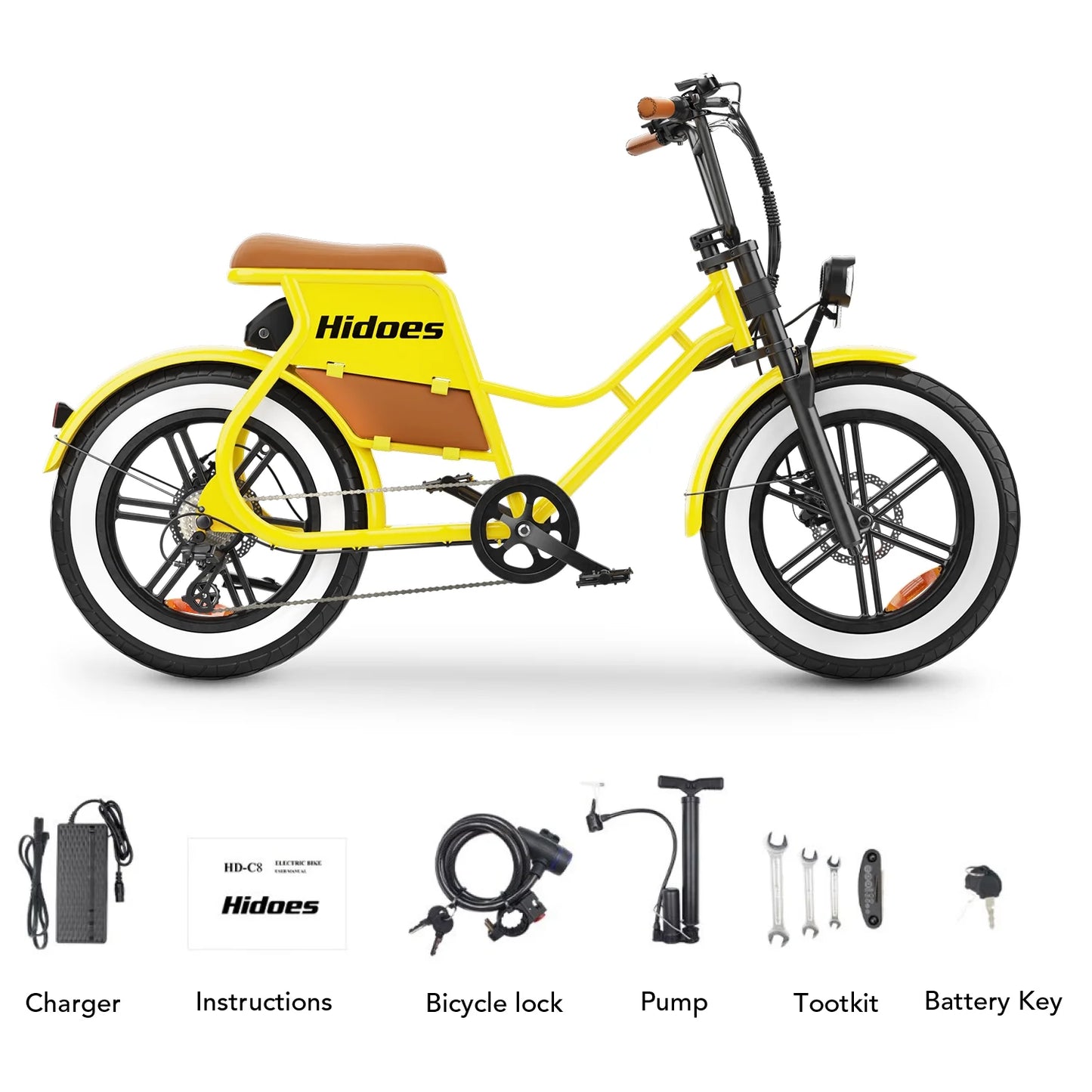 ‌ Electric Bike for Adults - 20" Fat Tire Retro Cruiser, 7-Speed E-Bike with Cruise Control & Accessories (Pump/Leather Seat)