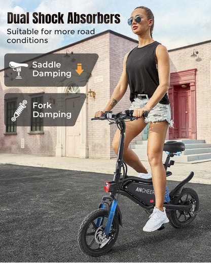 Peak 500W Electric Bike for Adults, Foldable Electric Bikes with 48V 374Wh Battery, 14" Electric Bicycle for Men Women, LCD Digital Display, Cruise Control Ebikes, Dual Suspension Fork UL2849