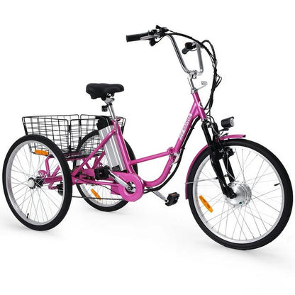 Folding Electric Trike for Adults - Powerful 250W Motor, 7 Speeds, 24/26 Inch 3 Wheel Motorized Bicycle, Removable 36V 10Ah Battery, Large Basket, 330 Lb Loading Capacity