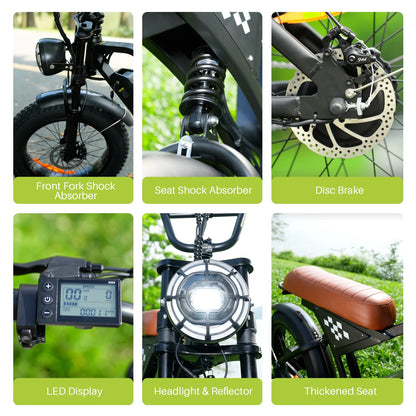 20"X 4.0 Fat Tire Electric Bicycle,1000W Peak Motor E-Bike Adults, 65 Miles Electric Bike with 20Mph,Dual Shock Absorber, 7-Speed,, 42V 10.4Ah Removable Battery