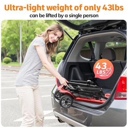 Light Weight 4 Wheels Mobility Scooter for Seniors, Electric Folding Wheelchair Device for Travel, Red